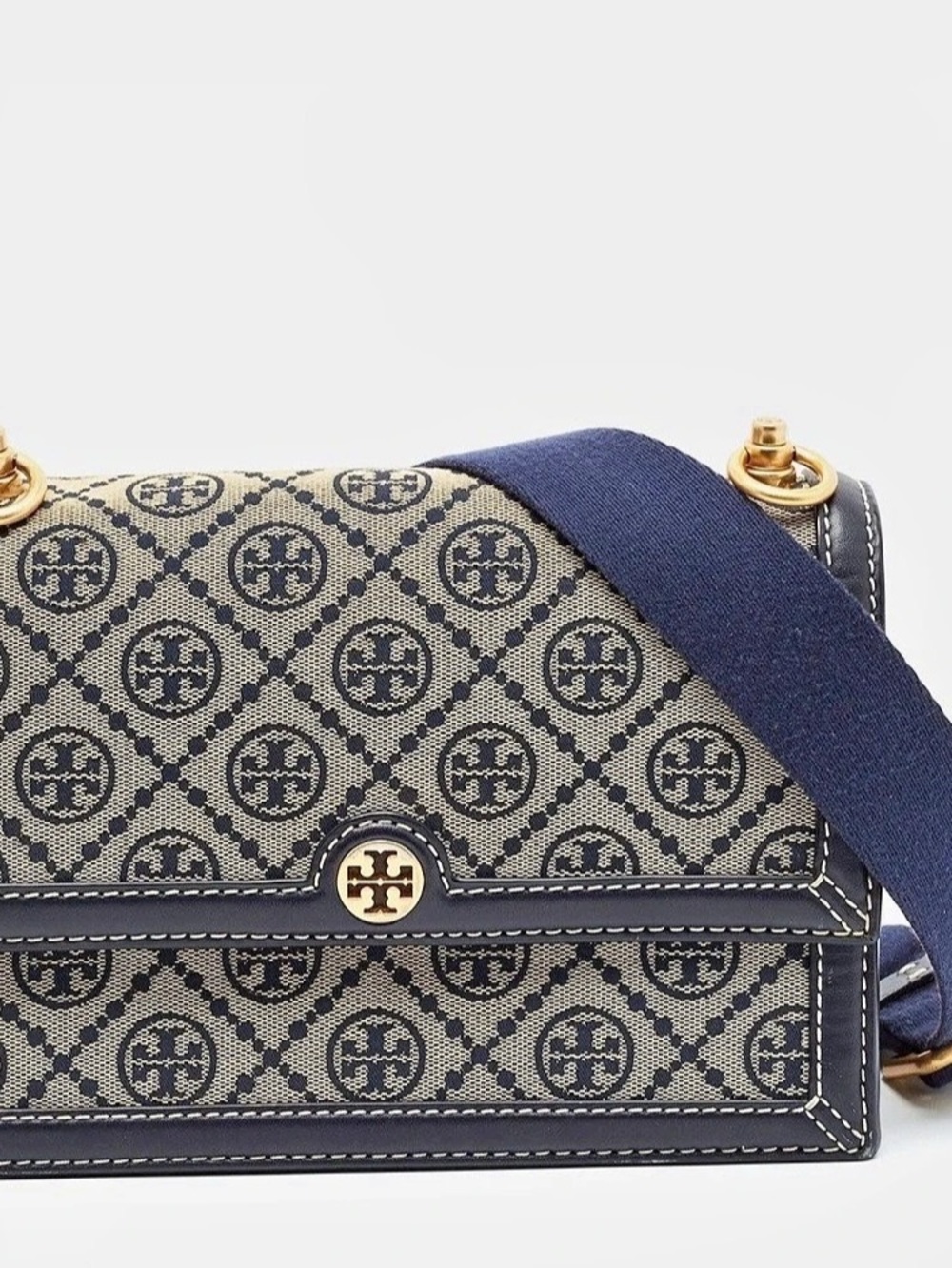 Tory Burch T Monogram Jacquard Convertible Shoulder Bag Blue & Beige